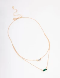 Gold Baguette Stone Double Short Necklace