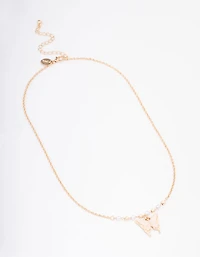 Gold Pearl Butterfly Short Necklace