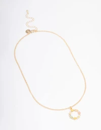 Gold Diamante Flower Circle Short Necklace