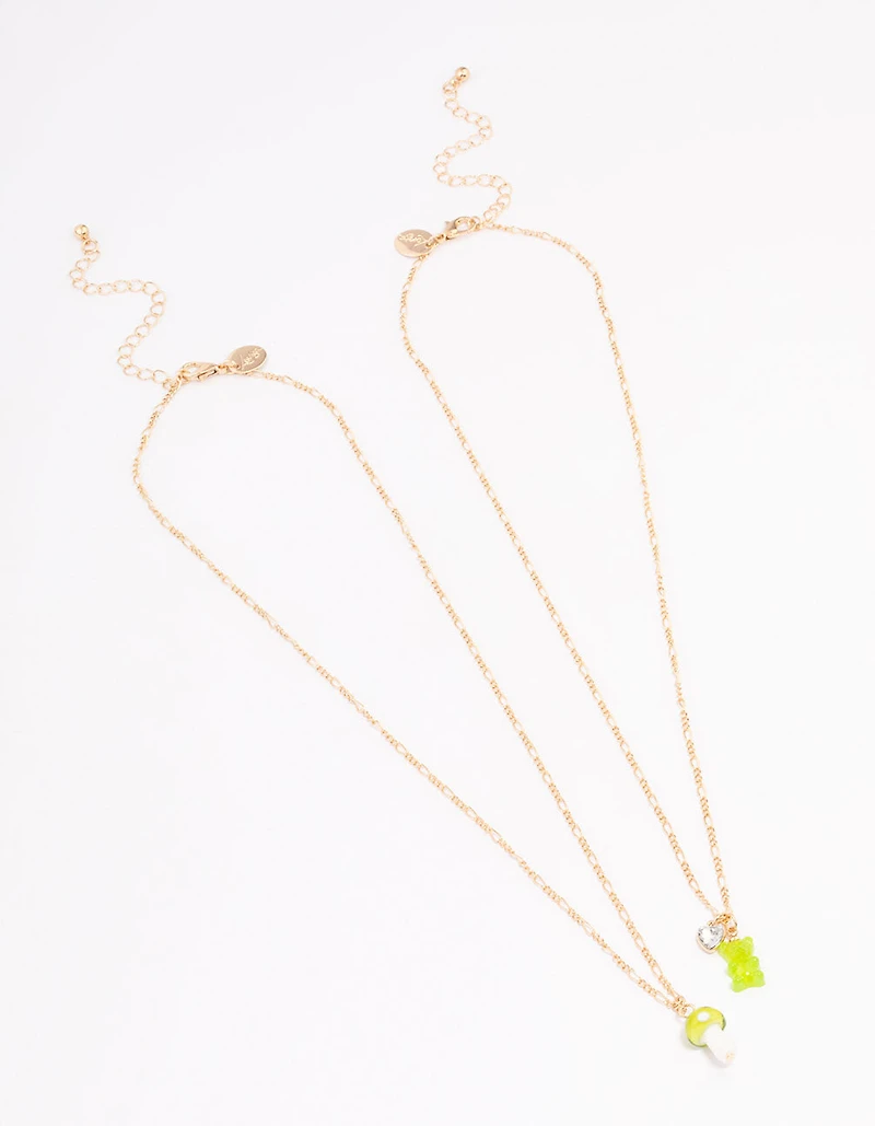 Gold Teddy & Mushroom Necklace Pack
