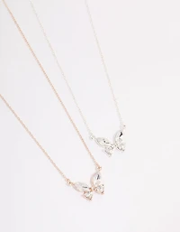 Mixed Metal Diamante Butterfly Necklace Pack