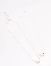 Mixed Metal Diamante Butterfly Necklace Pack