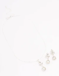Silver Diamante Leaf Pearl Jewellery Set