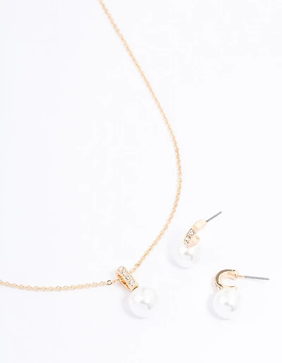 Gold Diamante Pearl Jewellery Set