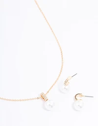 Gold Diamante Pearl Jewellery Set