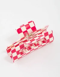 Pink Acrylic Rectangular Check Hair Claw Clip