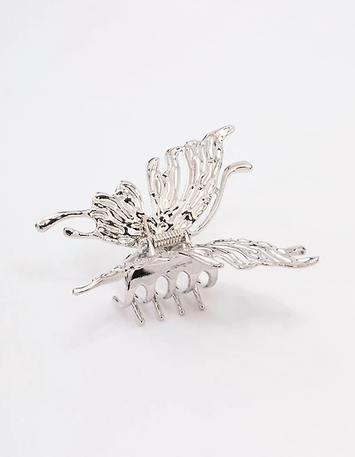 Silver Melted Butterfly Hair Claw Clip