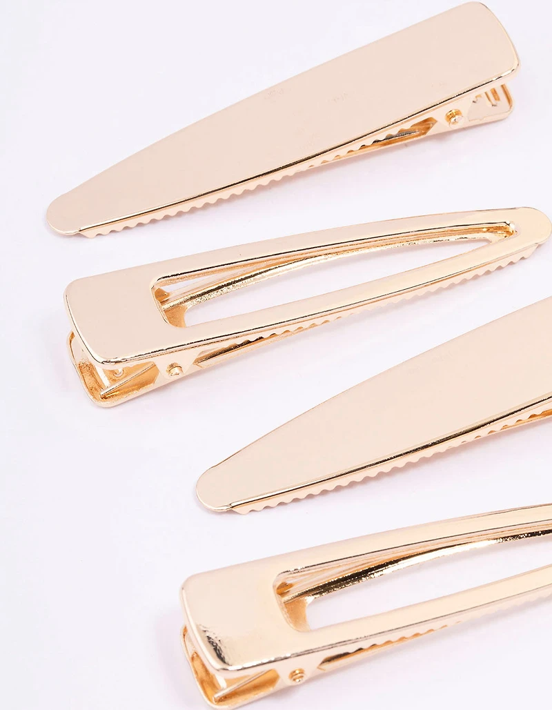 Gold Long Simple Hair Clips 4-Pack