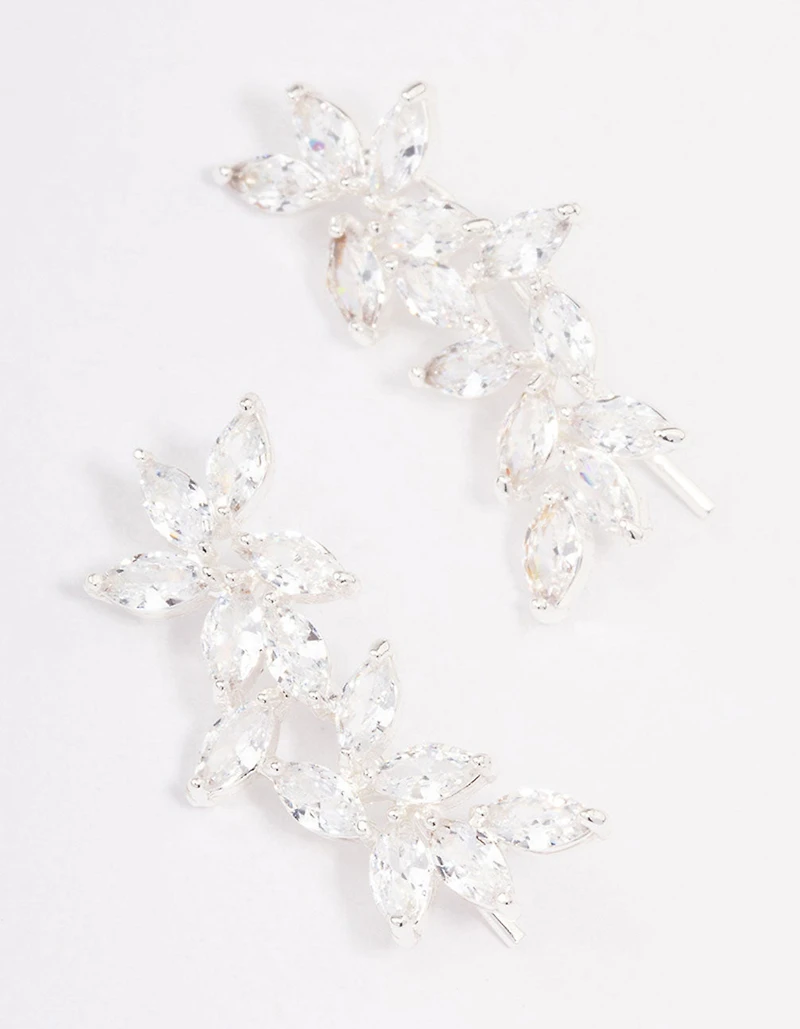 Silver Leaf Vine Crawler Drop Earrings