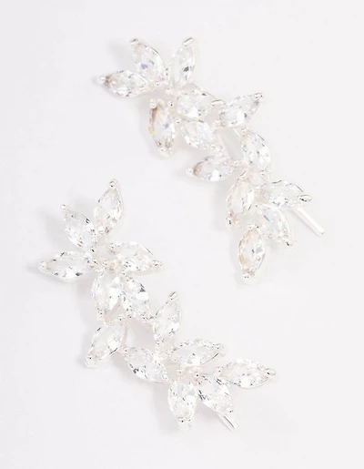 Silver Leaf Vine Crawler Drop Earrings