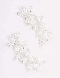 Silver Leaf Vine Crawler Drop Earrings