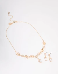 Gold Floral Earrings & Necklace Set