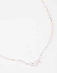 Silver Plated Cubic Zirconia Dainty Cup Chain Floral Necklace