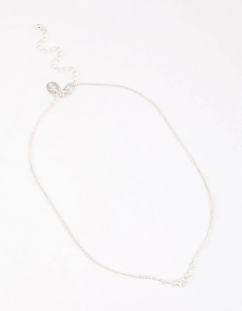 Silver Plated Cubic Zirconia Dainty Cup Chain Floral Necklace