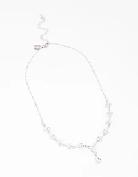 Silver Plated Cubic Zirconia Marquise Vine Y-Shaped Necklace