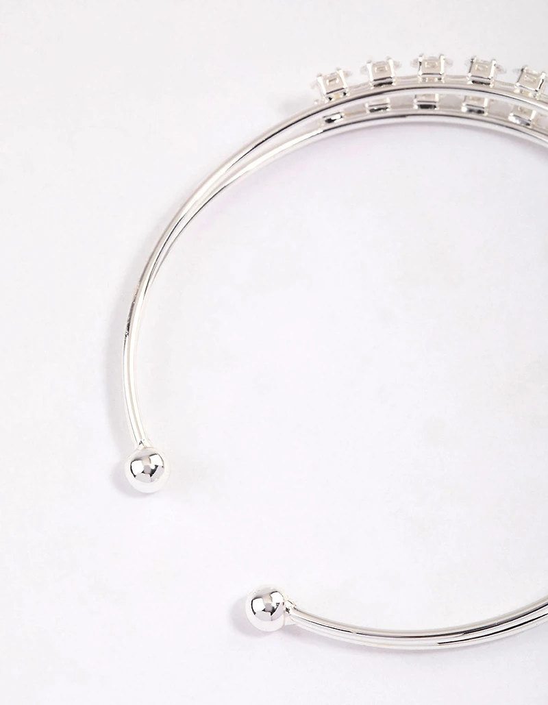 Silver Plated Cubic Zirconia Round Claw Wrist Cuff