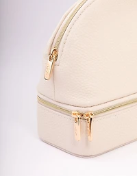 Cream Faux Leather Makeup & Jewellery Case