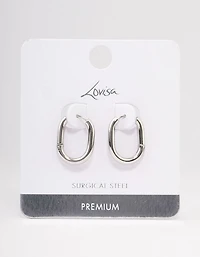 Waterproof Stainless Steel Plain Oval Huggie Hoop Earrings