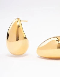 Waterproof Gold Plated Stainless Steel Large Teardrop Earrings