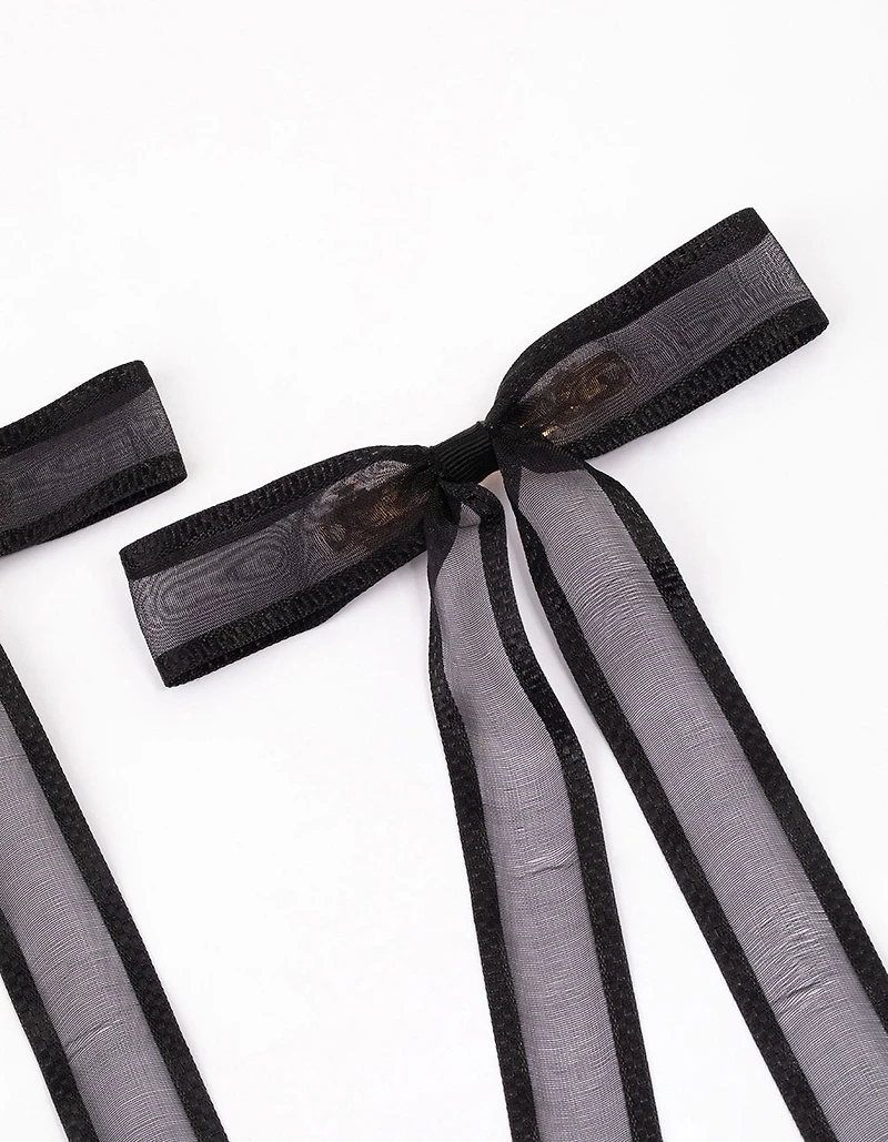 Black Fabric Border Organza Bow Hair Clip Pack