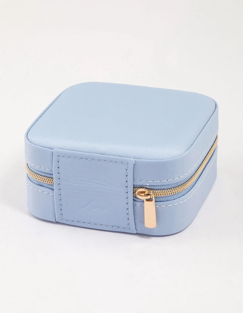 Étui à bijoux carré irisé en faux cuir bleu