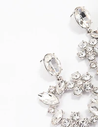 Silver Flower Square Drop Earrings