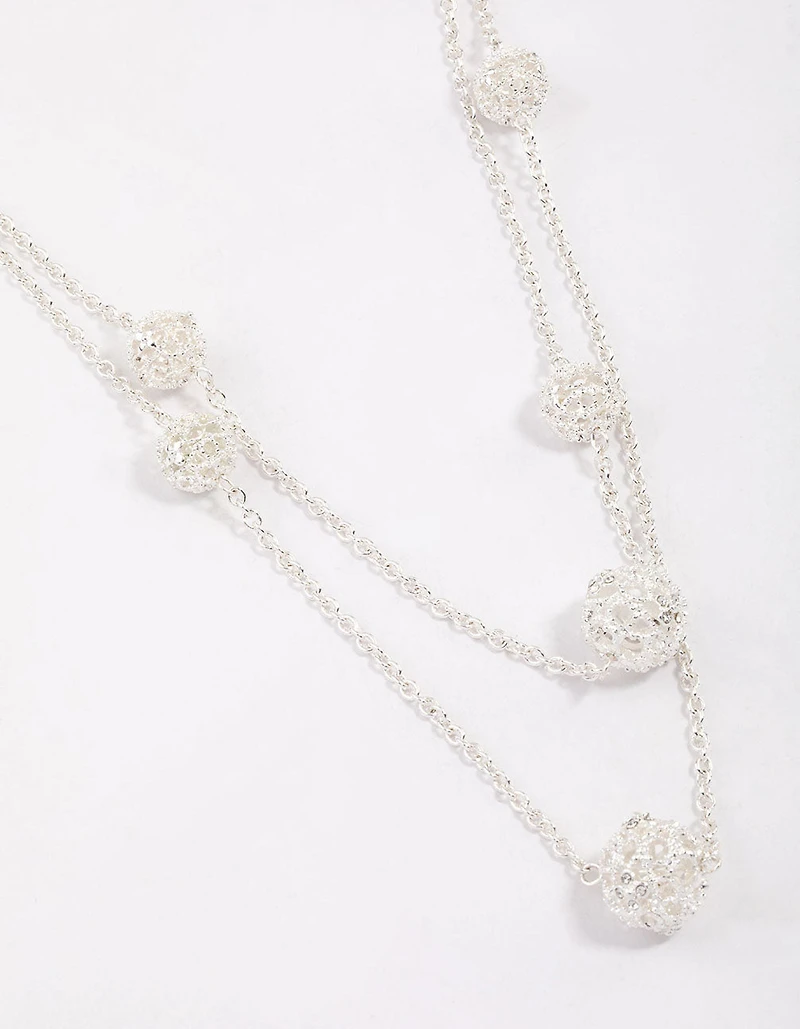 Silver Decorative Diamante Long Necklace