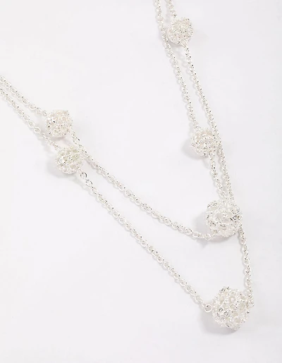Silver Decorative Diamante Long Necklace