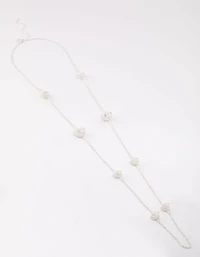 Silver Decorative Diamante Long Necklace