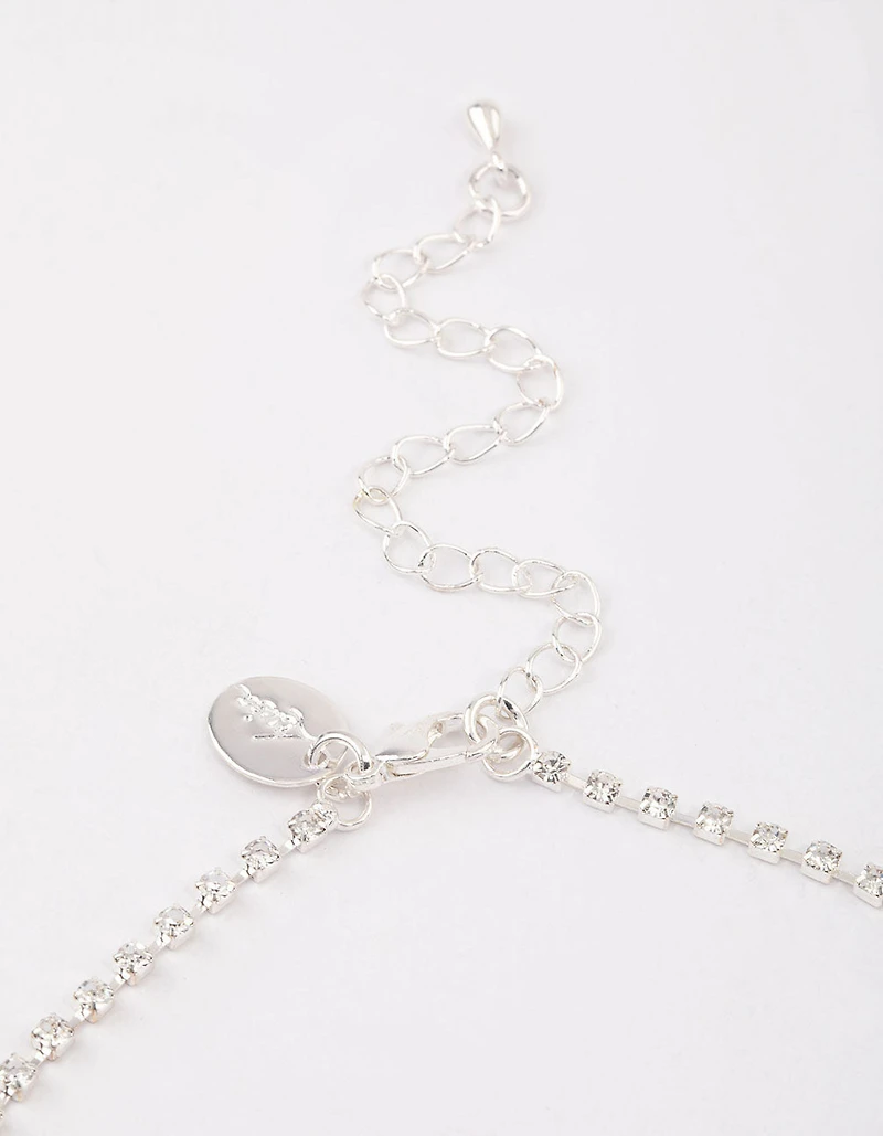 Silver Diamante Stone Long Earrings & Necklace Set