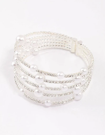 Silver Diamante & Pearl Decorative Wrist Cuff