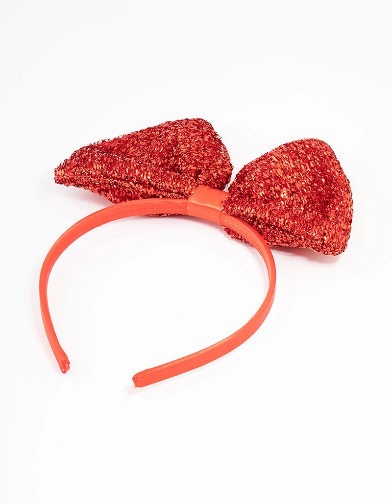 Kids Fabric Christmas Statement Sparkly Bow Headband
