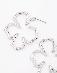 Silver Large Hammered Flower Hoop Earrings