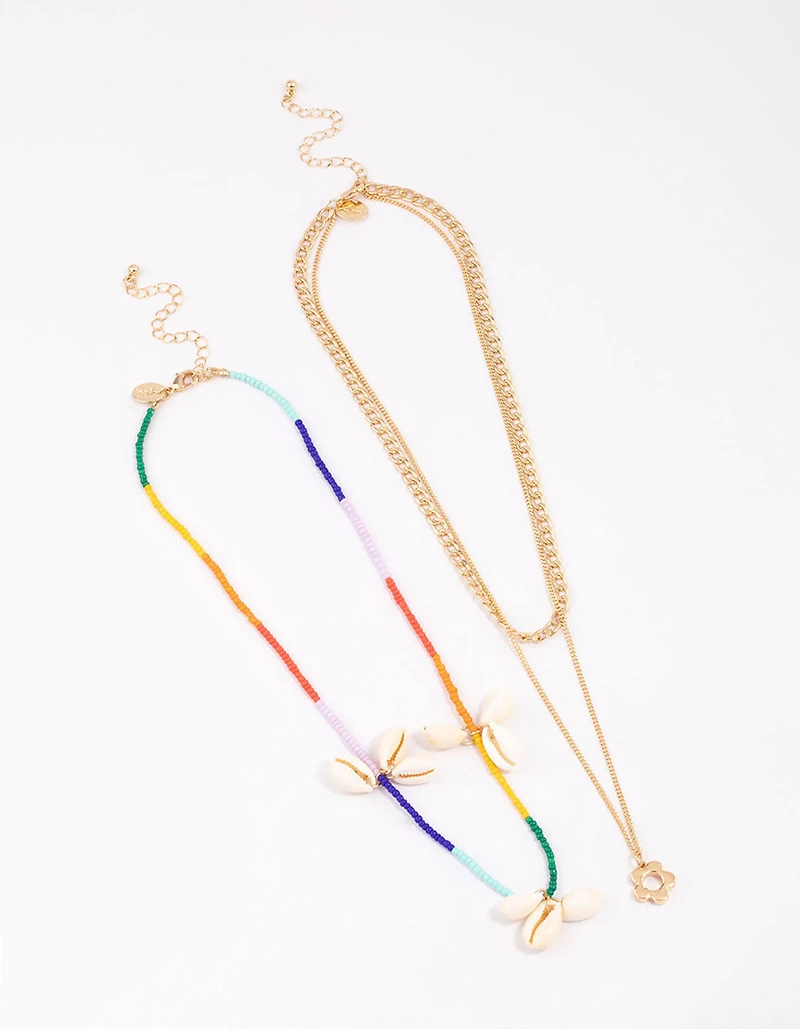 Gold Genuine Shell Flower Layered Necklace