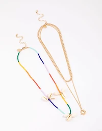 Gold Genuine Shell Flower Layered Necklace