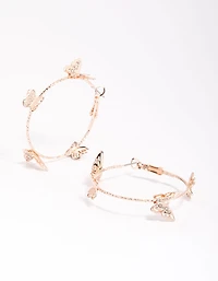 Rose Gold Butterfly Medium Hoop Earrings