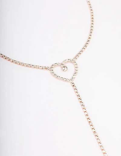 Rose Gold Diamante Heart Y-Shape Drop Necklace