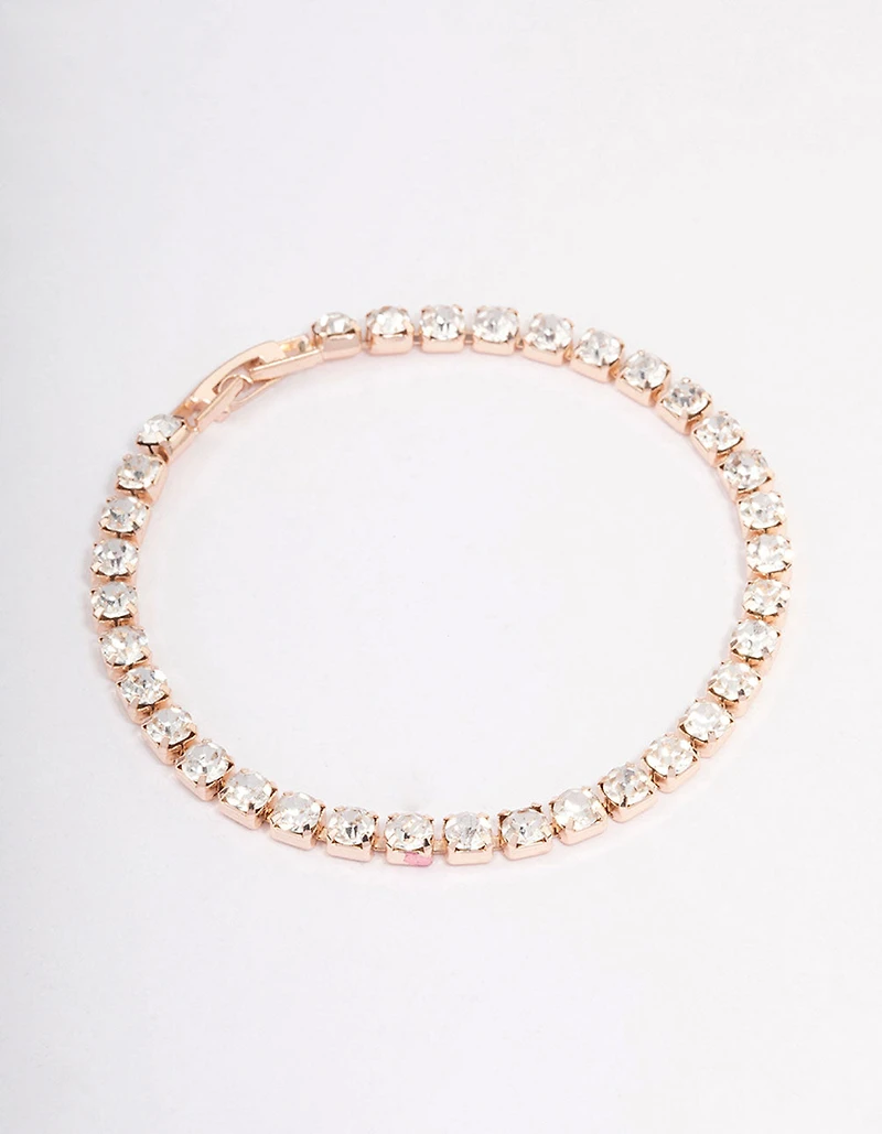 Rose Gold Diamante Round Stone Tennis Bracelet