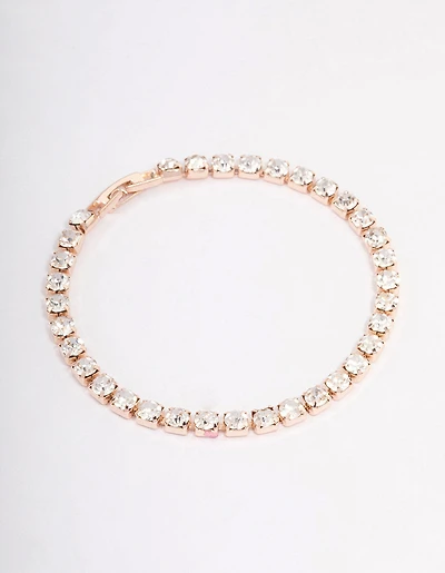 Rose Gold Diamante Round Stone Tennis Bracelet