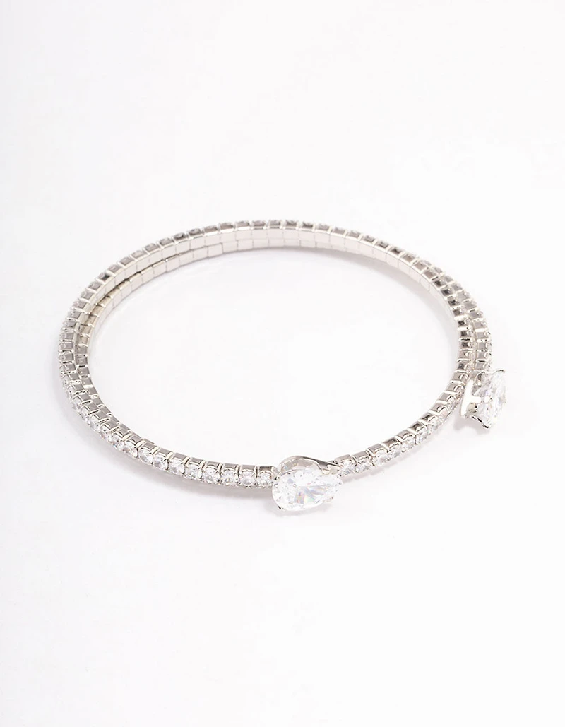 Silver Double Pointed Cubic Zirconia Bangle