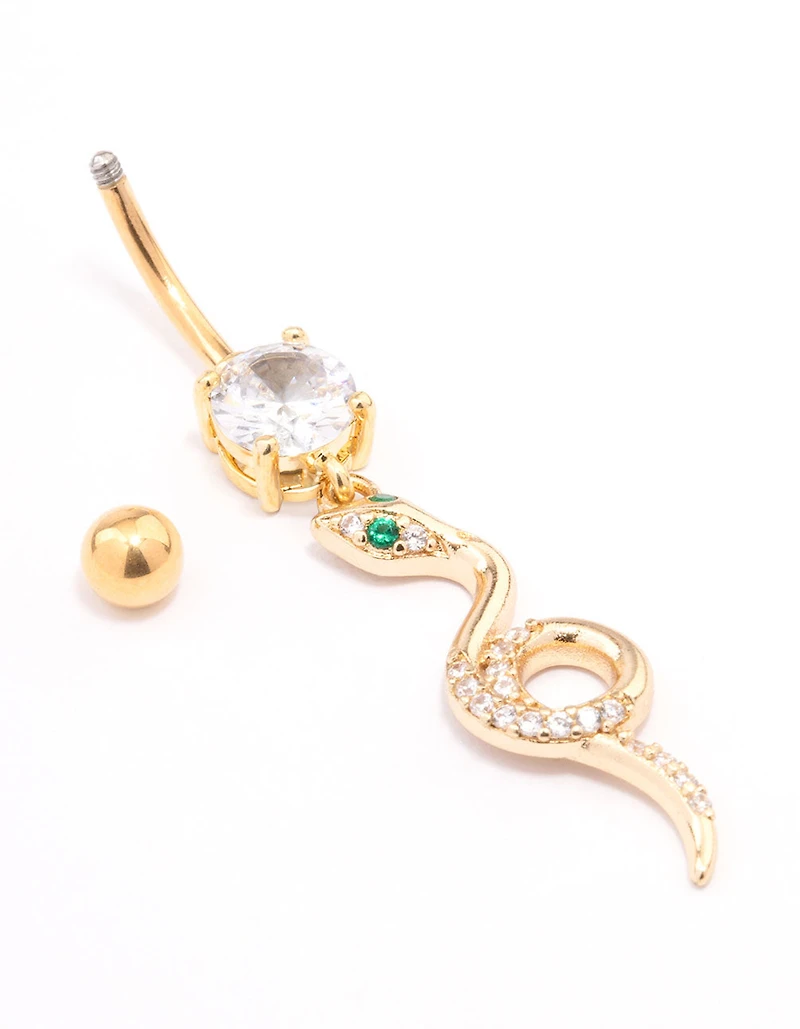 Gold Plated Surgical Steel Looped Snake Drop Belly Ring