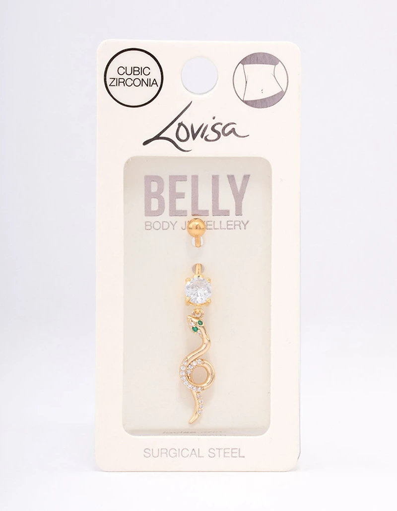Gold Plated Surgical Steel Looped Snake Drop Belly Ring