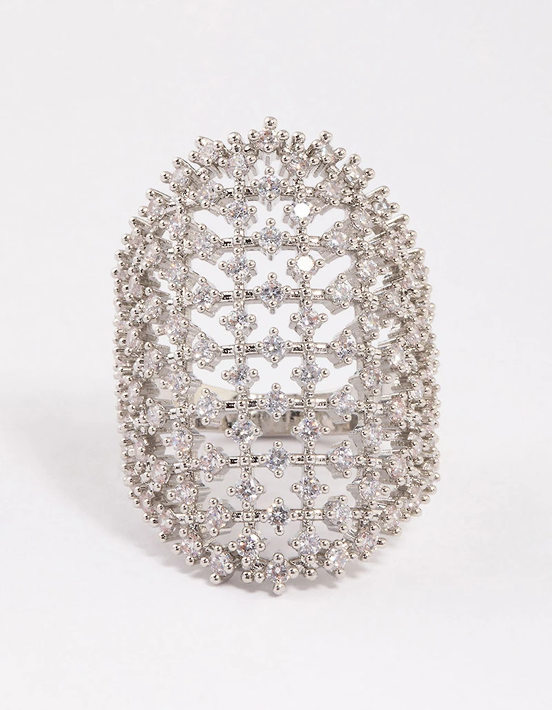 Silver Cubic Zirconia Shield Ring