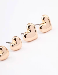 Gold Chunky Heart Stud Earring Pack