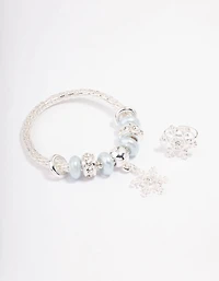 Kids Silver Christmas Snowflake Bracelet & Ring Pack