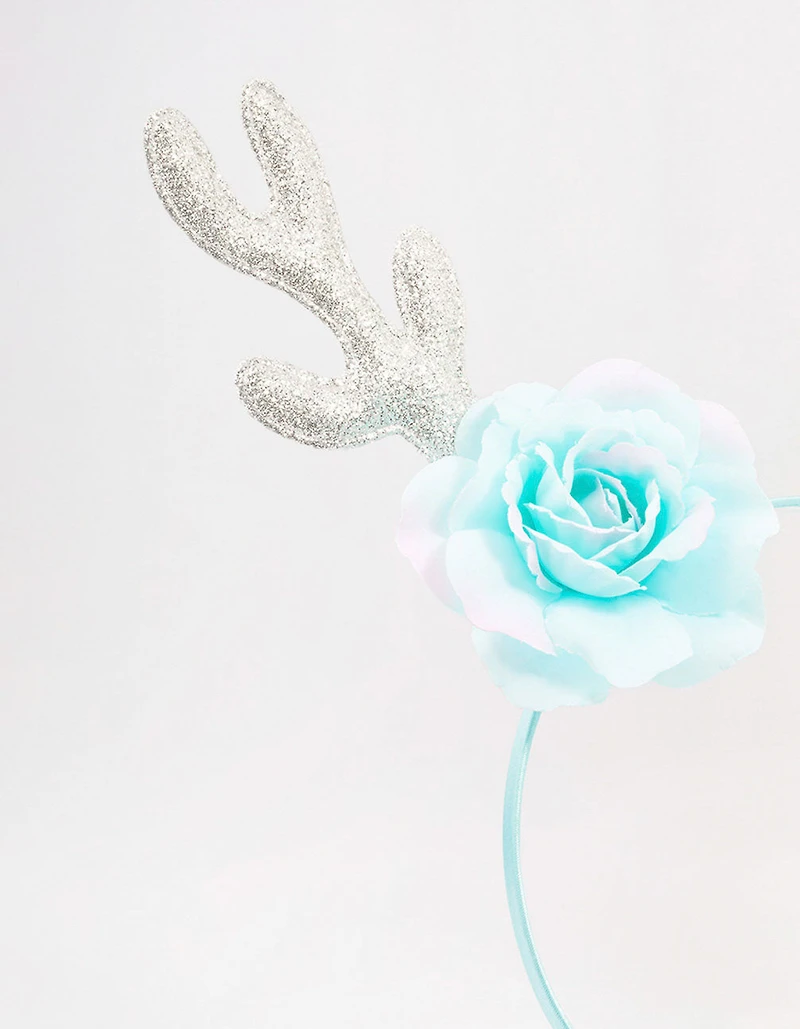 Kids Fabric Christmas Rose Sequin Antler Headband