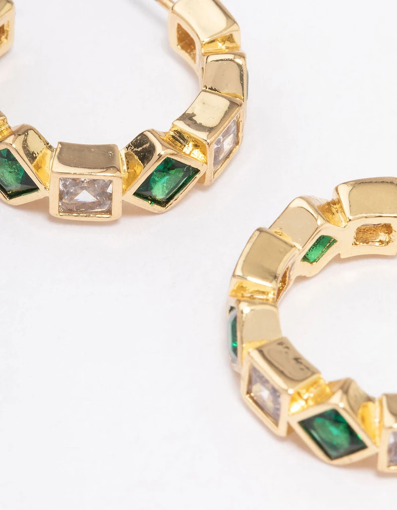 Gold Mixed Cubic Zirconia Square & Diamante Hoop Earrings