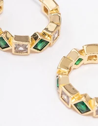 Gold Mixed Cubic Zirconia Square & Diamante Hoop Earrings