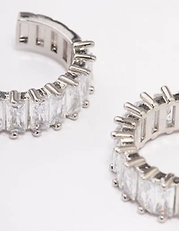 Silver Cubic Zirconia Baguette Hoop Earrings