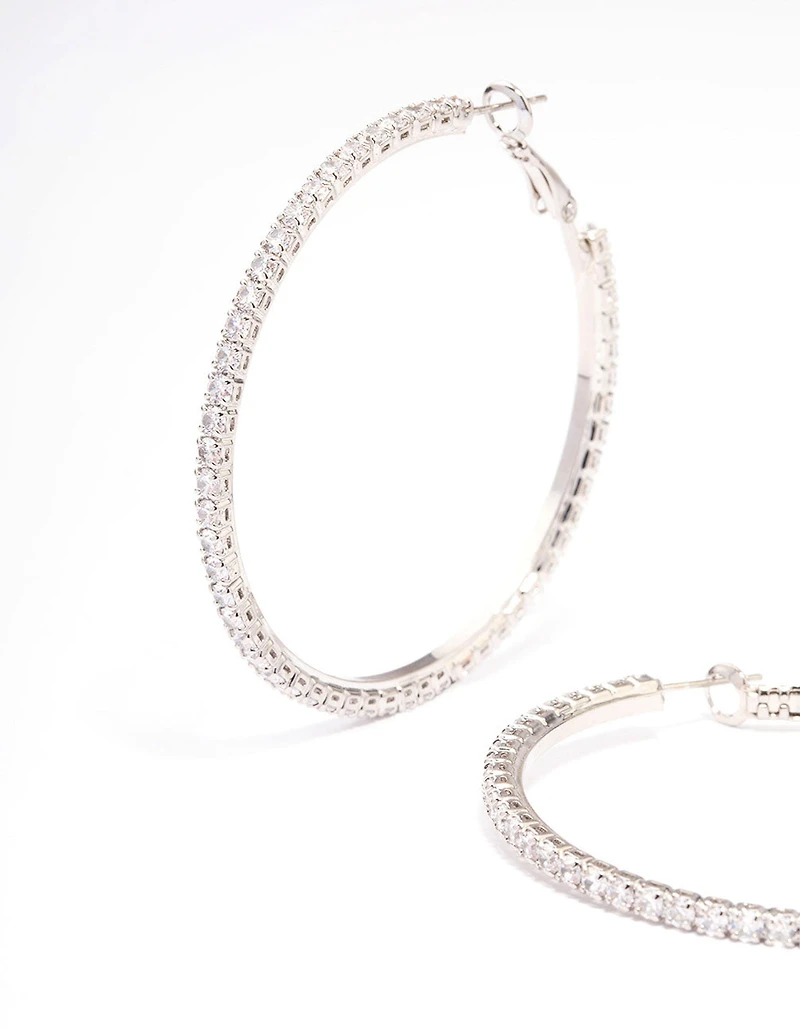 Silver  Fine Minimal Cubic Zirconia Hoop Earrings